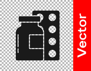 Black Pills in blister pack icon isolated on transparent background. Medical drug package for tablet, vitamin, antibiotic, aspirin. Vector.