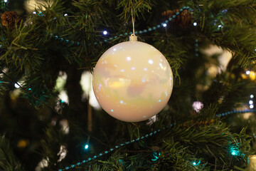 New Year's big ball on the Christmas tree