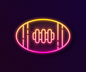 Glowing neon line American Football ball icon isolated on black background. Rugby ball icon. Team sport game symbol. Vector Illustration.