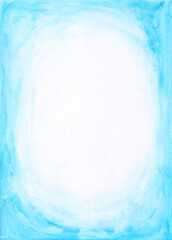 A blue watercolor abstract frame on a white background. The abstract backdrop for your design. Hand-drawn freezy template. Winter wallpaper.