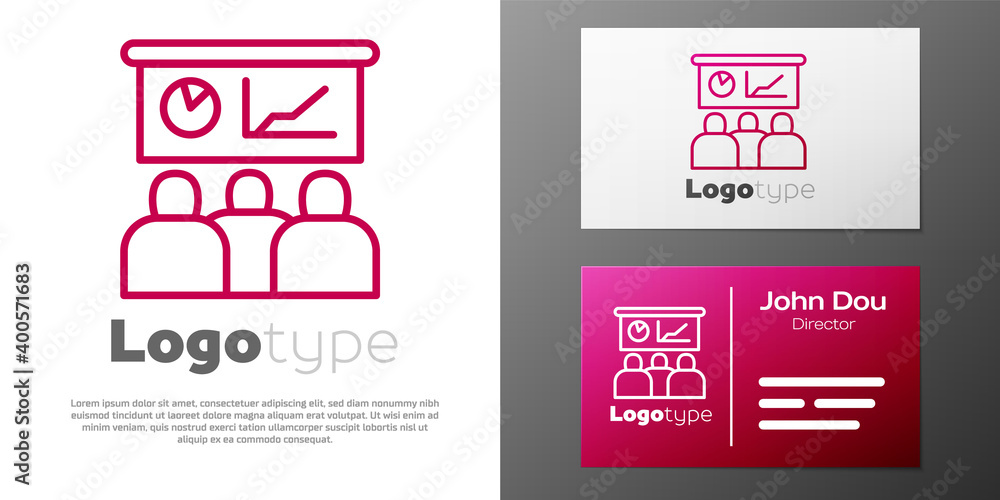 Poster logotype line training, presentation icon isolated on white background. logo design template element