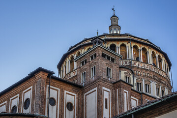 Fototapeta na wymiar Church of Saint Maria Grazie (Basilica di Santa Marie delle Grazie, XV century) - Renaissance style, listed as World Heritage by UNESCO. Milan, Lombardy, Italy.
