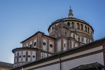 Fototapeta na wymiar Church of Saint Maria Grazie (Basilica di Santa Marie delle Grazie, XV century) - Renaissance style, listed as World Heritage by UNESCO. Milan, Lombardy, Italy.