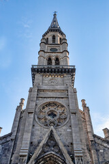 Fototapeta na wymiar Saint Jacques church bell tower or steeple, Montreal, Canada