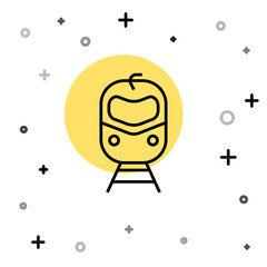 Black line Train and railway icon isolated on white background. Public transportation symbol. Subway train transport. Metro underground. Random dynamic shapes. Vector.