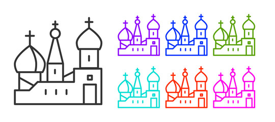 Black line Moscow symbol - Saint Basil's Cathedral, Russia icon isolated on white background. Set icons colorful. Vector.