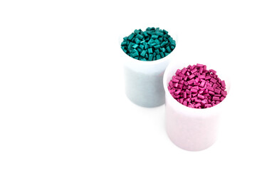 Plastic granules close up for holding,Colorful Plastic granules with white background.