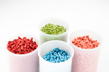 Plastic granules close up for holding,Colorful Plastic granules with white background.