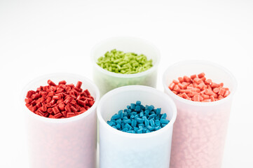 Plastic granules close up for holding,Colorful Plastic granules with white background.