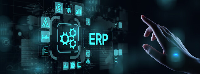 ERP - Enterprise resource planning business and modern technology concept on virtual screen.