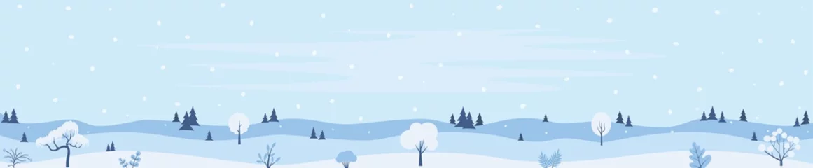 Rolgordijnen Winter Landscape Background, Pine Snow Trees, Woods. Horizontal banner template with winter landscape snowy background. Vector Illustration. © Alena