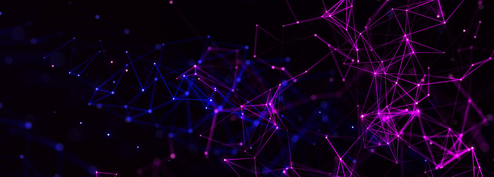 Abstract polygonal space with connecting dots and lines. Dark background. Connection structure. 3d Widescreen © Olga