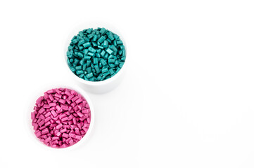 Plastic granules close up for holding,Colorful Plastic granules with white background.