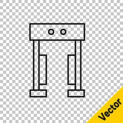 Black line Metal detector icon isolated on transparent background. Airport security guard on metal detector check point. Vector.
