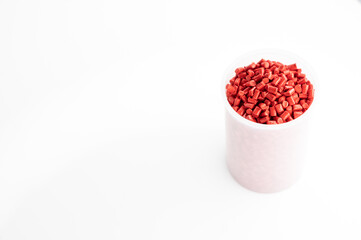 Plastic granules close up for holding,Colorful Plastic granules with white background.