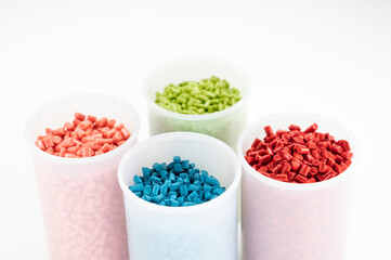 Plastic granules close up for holding,Colorful Plastic granules with white background.