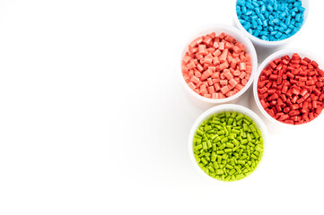 Plastic granules close up for holding,Colorful Plastic granules with white background.