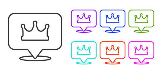 Black line Location king crown icon isolated on white background. Set icons colorful. Vector.