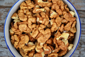 Walnuts kernel on blue vintage table village fall harvest 1