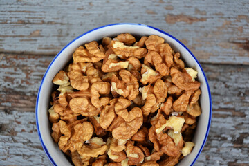 Walnuts kernel on blue vintage table village fall harvest 2