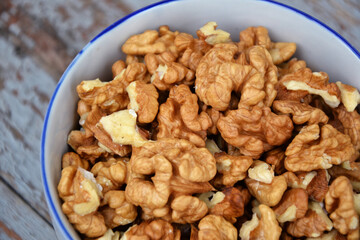 Walnuts kernel on blue vintage table village fall harvest 4
