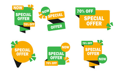 A set of label for special offers. Sale icons of business offers with special discount orange, green and black colors vector illustration label