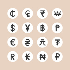 Currency symbols pack of various currencies money icons set. Isolated icons vector illustration