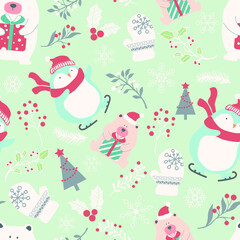 Winter seamless Christmas pattern for design packaging paper, postcard, print and textiles.