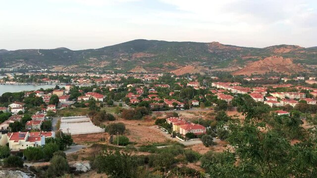 The top view of a fisher town old Phokaia (in TR: Eski Foca) located in Izmir, Turkey. 