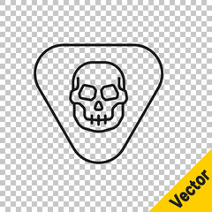 Black line Guitar pick icon isolated on transparent background. Musical instrument. Vector.