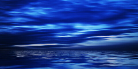 Empty scene background. Dark sky, reflection of the moon on the water. Empty nature background at night. 3d illustration
