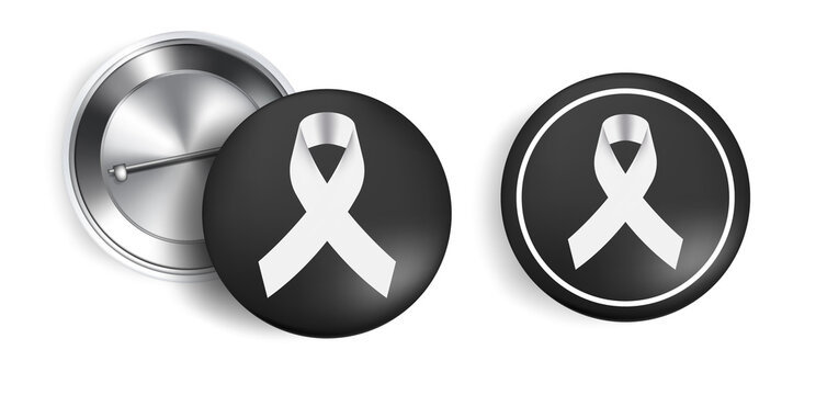 Mock up Mourning symbol with Black Respect ribbon on Badge Pin background Banner. Rest in Peace Funeral card Vector Illustration.