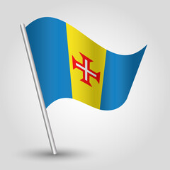 vector waving simple triangle madeirense flag on slanted silver pole - symbol of madeira with metal stick