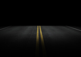 Asphalt road with yellow lines and empty end ready to be edited with empty copy space 3d rendering