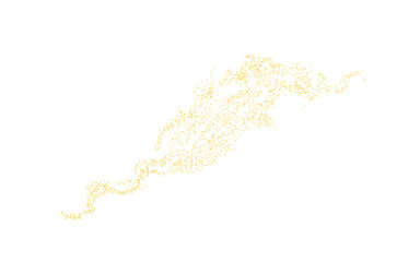 Horizontal wavy strip sprinkled with crumbs golden texture. Background Gold dust on a white background. Sand particles grain or sand. Vector backdrop golden path pieces grunge for design illustration
