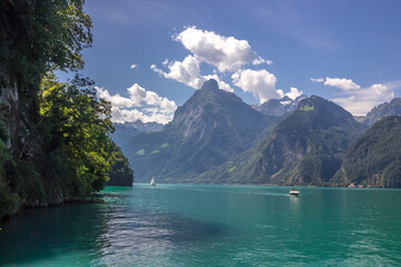 sunny day in Sisikon at Lake Uri in the Swiss Alps