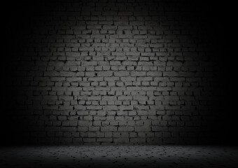 Gray bricks on dark floor and wall background perfect texture for urban theme 3d rendering
