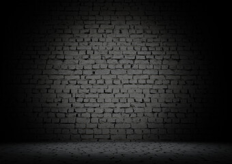 Gray bricks on dark floor and wall background perfect texture for urban theme 3d rendering