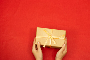 closeup hands woman holding a present for Christmas o holidays concept