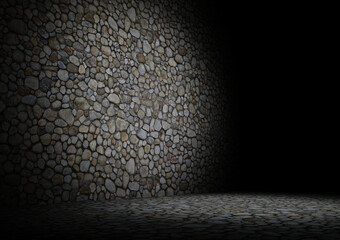 River rocks as brick wall and floor super background textured image 3d rendering