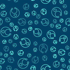 Green line Baby bib icon isolated seamless pattern on blue background. Vector.