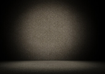 Linnen wool texture with back wall and floor background front view 3d rendering