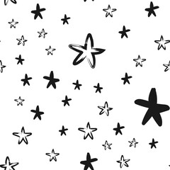 Hand drawn stars seamless texture pattern. Star doodles.
