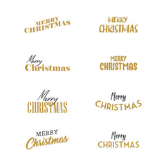 Merry Christmas typography set. Xmas holiday related lettering templates for greeting cards and decoration. Vector vintage illustration.