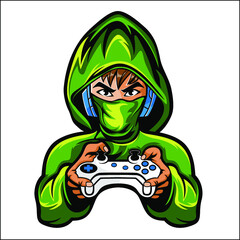 Original vector logo for gamer in green hood
