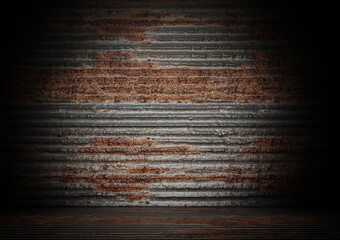 Rusty metal panels on floor and back wall 3d rendering
