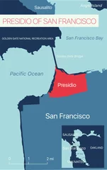 Fotobehang Presidio of San Francisco editable map with cities and towns, geographic sites. Vector EPS-10 file, trending color scheme © olinchuk