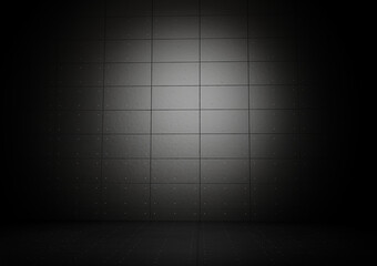 Metal bricks of wall and floor dark room background image 3d rendering