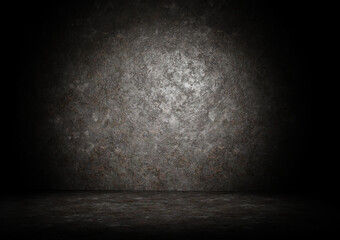 Rusted  shiny metal wall and floor with grunge texture 3d rendering