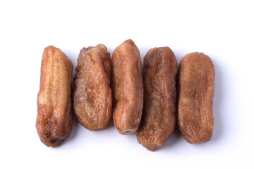 Honey dried banana on white background